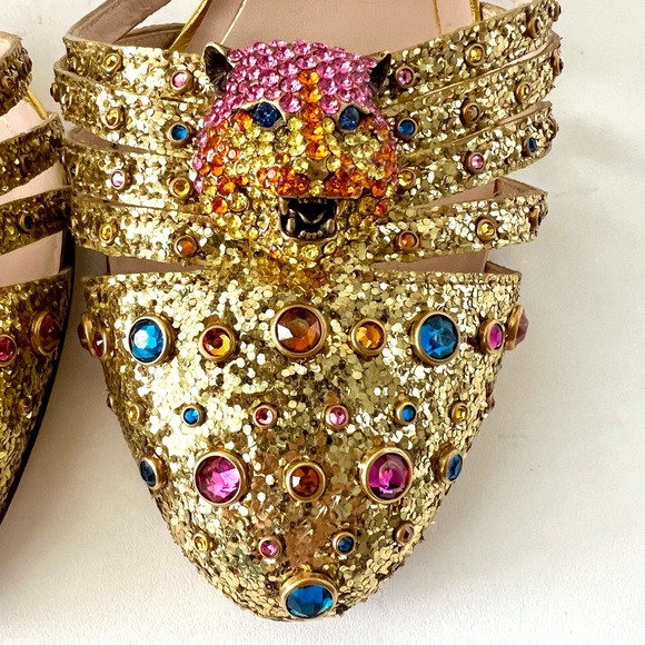 GUCCI || Crystal Tiger Head Gold Stone Embellished Heels Pumps EU 40.5 US 10.5 - Picture 6 of 16